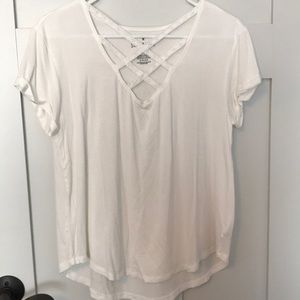 NWOT American Eagle v-neck tee with lace crossings